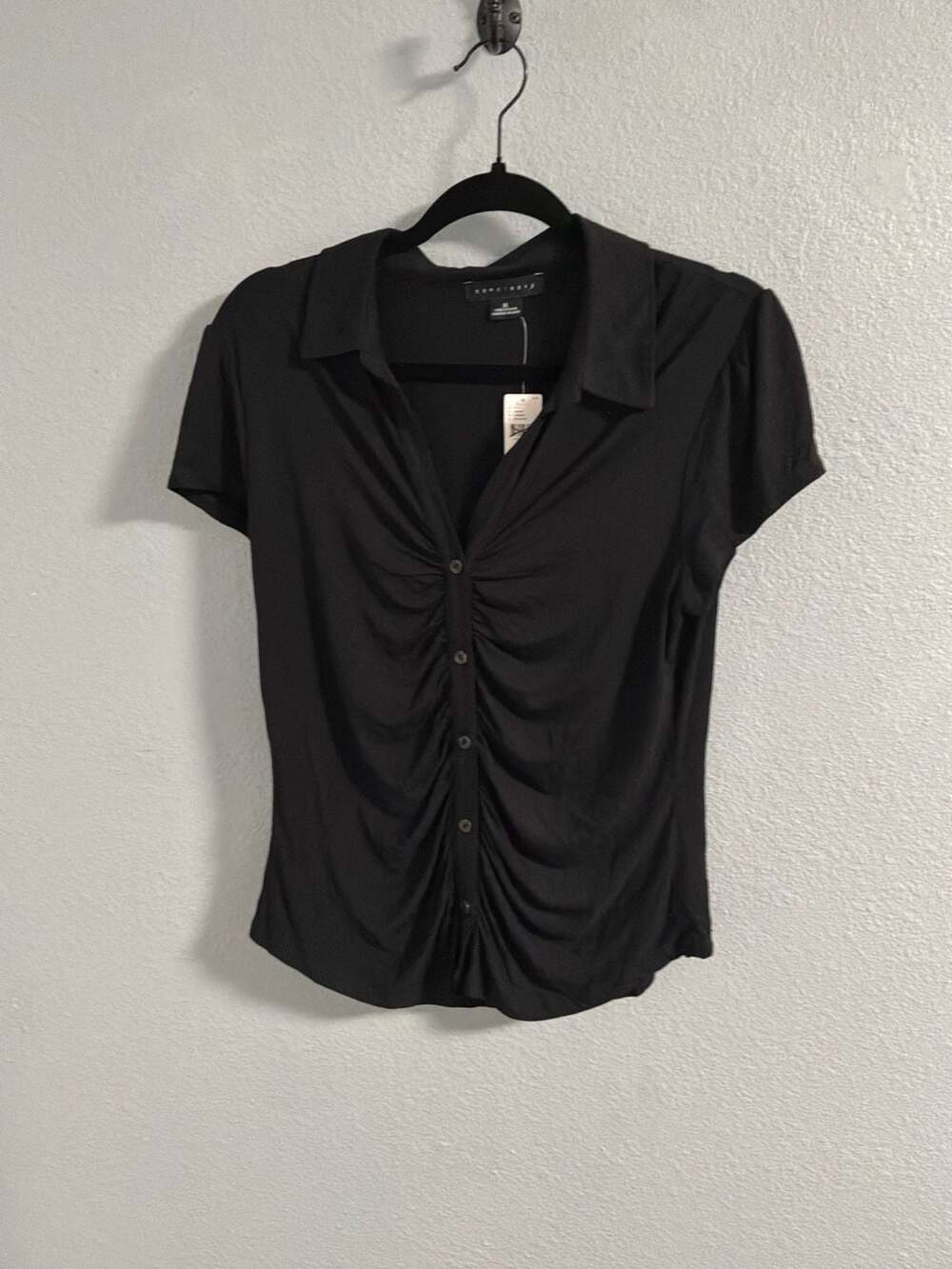 Anthropologie -Sanctuary Sleeve Shirt Size XL Black Button-Up